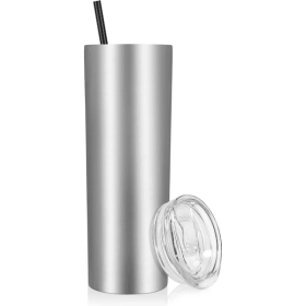 Stainless Steel Skinny Tumbler, 20 Oz Vacuum Insulated Tumbler With Lid And Straw, Double Wall Coffee Cup, Travel Mug For Cold Hot Drinks, Stainl
