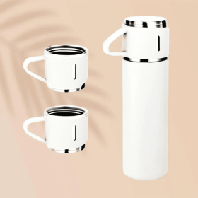 Insulated Vacuum Flask Set -Water Bottle With 3 Cups Gift Set, Thermos Water Bottle For Hot And Cold Drinks - Reusable Stainless Steel Water Bott